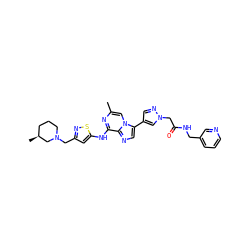 Cc1cn2c(-c3cnn(CC(=O)NCc4cccnc4)c3)cnc2c(Nc2cc(CN3CCC[C@H](C)C3)ns2)n1 ZINC000084586686