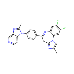 Cc1cn2c(n1)CC(c1ccc(-n3c(C)nc4cnccc43)cc1)=Nc1cc(Cl)c(Cl)cc1-2 ZINC000013743156