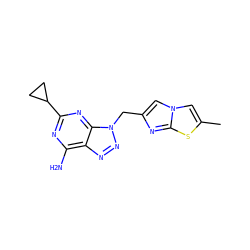 Cc1cn2cc(Cn3nnc4c(N)nc(C5CC5)nc43)nc2s1 ZINC000084729578