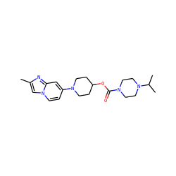 Cc1cn2ccc(N3CCC(OC(=O)N4CCN(C(C)C)CC4)CC3)cc2n1 ZINC000223513995