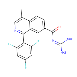 Cc1cnc(-c2c(F)cc(F)cc2F)c2cc(C(=O)N=C(N)N)ccc12 ZINC000167820505