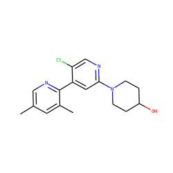 Cc1cnc(-c2cc(N3CCC(O)CC3)ncc2Cl)c(C)c1 ZINC000146833555