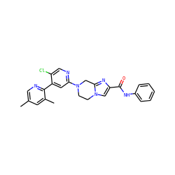 Cc1cnc(-c2cc(N3CCn4cc(C(=O)Nc5ccccc5)nc4C3)ncc2Cl)c(C)c1 ZINC000149867972
