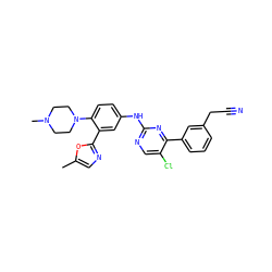 Cc1cnc(-c2cc(Nc3ncc(Cl)c(-c4cccc(CC#N)c4)n3)ccc2N2CCN(C)CC2)o1 ZINC000096272927