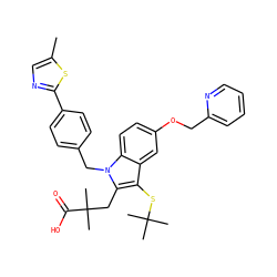 Cc1cnc(-c2ccc(Cn3c(CC(C)(C)C(=O)O)c(SC(C)(C)C)c4cc(OCc5ccccn5)ccc43)cc2)s1 ZINC000042963815
