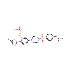 Cc1cnc(-c2ccc(N3CCN(S(=O)(=O)c4ccc(OC(C)C)cc4)CC3)cc2OCC(=O)O)o1 ZINC001772569855