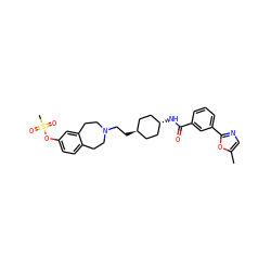 Cc1cnc(-c2cccc(C(=O)N[C@H]3CC[C@H](CCN4CCc5ccc(OS(C)(=O)=O)cc5CC4)CC3)c2)o1 ZINC000299846117
