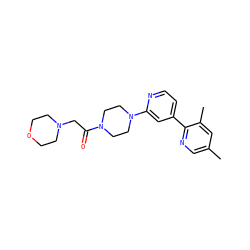 Cc1cnc(-c2ccnc(N3CCN(C(=O)CN4CCOCC4)CC3)c2)c(C)c1 ZINC000141977919