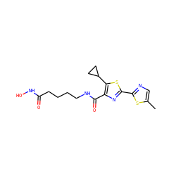 Cc1cnc(-c2nc(C(=O)NCCCCC(=O)NO)c(C3CC3)s2)s1 ZINC000147369902