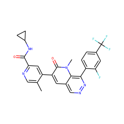 Cc1cnc(C(=O)NC2CC2)cc1-c1cc2cnnc(-c3ccc(C(F)(F)F)cc3F)c2n(C)c1=O ZINC000064416863