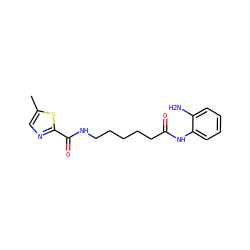 Cc1cnc(C(=O)NCCCCCC(=O)Nc2ccccc2N)s1 ZINC000117587251