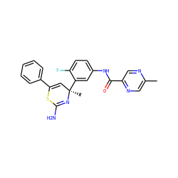 Cc1cnc(C(=O)Nc2ccc(F)c([C@]3(C)C=C(c4ccccc4)SC(N)=N3)c2)cn1 ZINC000207829629