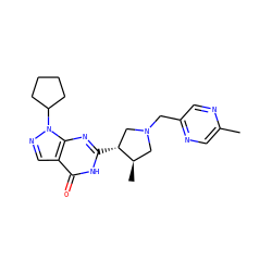 Cc1cnc(CN2C[C@@H](C)[C@H](c3nc4c(cnn4C4CCCC4)c(=O)[nH]3)C2)cn1 ZINC000045291698