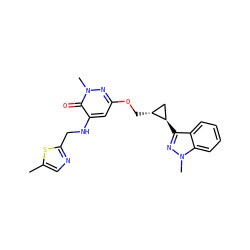 Cc1cnc(CNc2cc(OC[C@@H]3C[C@H]3c3nn(C)c4ccccc34)nn(C)c2=O)s1 ZINC000221918929