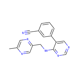 Cc1cnc(CNc2ncncc2-c2cccc(C#N)c2)cn1 ZINC000004264521