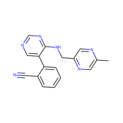 Cc1cnc(CNc2ncncc2-c2ccccc2C#N)cn1 ZINC000004268275