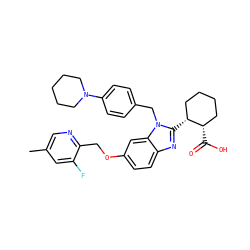 Cc1cnc(COc2ccc3nc([C@@H]4CCCC[C@@H]4C(=O)O)n(Cc4ccc(N5CCCCC5)cc4)c3c2)c(F)c1 ZINC000226019963