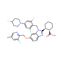 Cc1cnc(COc2ccc3nc([C@H]4CCCC[C@H]4C(=O)O)n(Cc4c(F)cc(N5CCC(F)CC5)cc4F)c3c2)c(F)c1 ZINC000226012683