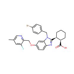 Cc1cnc(COc2ccc3nc([C@H]4CCCC[C@H]4C(=O)O)n(Cc4ccc(Br)cc4)c3c2)c(F)c1 ZINC000218107168