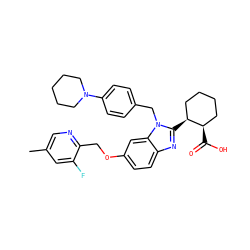 Cc1cnc(COc2ccc3nc([C@H]4CCCC[C@H]4C(=O)O)n(Cc4ccc(N5CCCCC5)cc4)c3c2)c(F)c1 ZINC000226019975