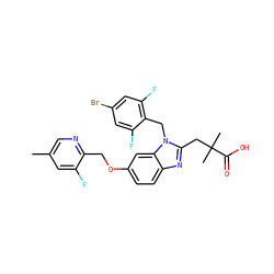 Cc1cnc(COc2ccc3nc(CC(C)(C)C(=O)O)n(Cc4c(F)cc(Br)cc4F)c3c2)c(F)c1 ZINC000218130089