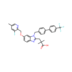 Cc1cnc(COc2ccc3nc(CC(C)(C)C(=O)O)n(Cc4ccc(-c5ccc(C(F)(F)F)cc5)cc4)c3c2)c(F)c1 ZINC000218198225