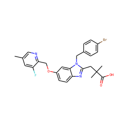 Cc1cnc(COc2ccc3nc(CC(C)(C)C(=O)O)n(Cc4ccc(Br)cc4)c3c2)c(F)c1 ZINC000218129876
