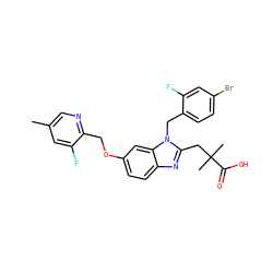 Cc1cnc(COc2ccc3nc(CC(C)(C)C(=O)O)n(Cc4ccc(Br)cc4F)c3c2)c(F)c1 ZINC000218129974