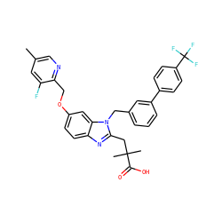 Cc1cnc(COc2ccc3nc(CC(C)(C)C(=O)O)n(Cc4cccc(-c5ccc(C(F)(F)F)cc5)c4)c3c2)c(F)c1 ZINC000218198345