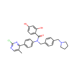 Cc1cnc(Cl)nc1-c1ccc(N(Cc2ccc(CN3CCCC3)cc2)C(=O)c2ccc(O)cc2O)cc1 ZINC000584905463