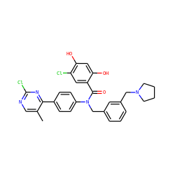 Cc1cnc(Cl)nc1-c1ccc(N(Cc2cccc(CN3CCCC3)c2)C(=O)c2cc(Cl)c(O)cc2O)cc1 ZINC000653672849