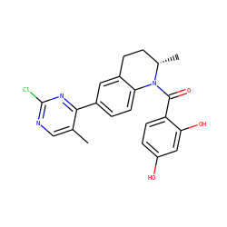 Cc1cnc(Cl)nc1-c1ccc2c(c1)CC[C@H](C)N2C(=O)c1ccc(O)cc1O ZINC000653677642