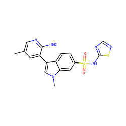 Cc1cnc(N)c(-c2cn(C)c3cc(S(=O)(=O)Nc4ncns4)ccc23)c1 ZINC000205426383