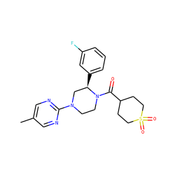 Cc1cnc(N2CCN(C(=O)C3CCS(=O)(=O)CC3)[C@H](c3cccc(F)c3)C2)nc1 ZINC001772606928