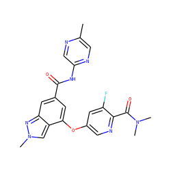 Cc1cnc(NC(=O)c2cc(Oc3cnc(C(=O)N(C)C)c(F)c3)c3cn(C)nc3c2)cn1 ZINC000095563083