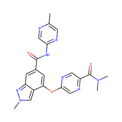 Cc1cnc(NC(=O)c2cc(Oc3cnc(C(=O)N(C)C)cn3)c3cn(C)nc3c2)cn1 ZINC000095563673