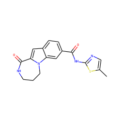 Cc1cnc(NC(=O)c2ccc3cc4n(c3c2)CCCNC4=O)s1 ZINC000147856139