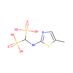 Cc1cnc(NC(P(=O)(O)O)P(=O)(O)O)s1 ZINC000026749114