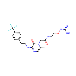 Cc1cnc(NCCc2ccc(C(F)(F)F)cc2)c(=O)n1CC(=O)NCCONC(=N)N ZINC000049037661