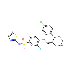 Cc1cnc(NS(=O)(=O)c2cc(F)c(OC[C@@H]3CNCC[C@H]3c3ccc(Cl)cc3)cc2F)s1 ZINC000220602761