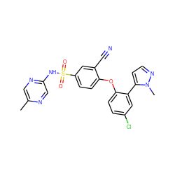 Cc1cnc(NS(=O)(=O)c2ccc(Oc3ccc(Cl)cc3-c3ccnn3C)c(C#N)c2)cn1 ZINC000095583688