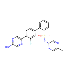 Cc1cnc(NS(=O)(=O)c2ccccc2-c2ccc(-c3cnc(N)cn3)c(F)c2)cn1 ZINC000224743210