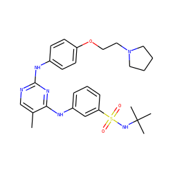 Cc1cnc(Nc2ccc(OCCN3CCCC3)cc2)nc1Nc1cccc(S(=O)(=O)NC(C)(C)C)c1 ZINC000019862646