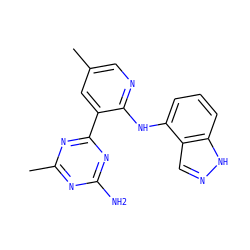 Cc1cnc(Nc2cccc3[nH]ncc23)c(-c2nc(C)nc(N)n2)c1 ZINC000113243304
