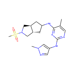 Cc1cnc(Nc2cnn(C)c2)nc1NC1C[C@@H]2CN(S(C)(=O)=O)C[C@H]2C1 ZINC001772593073