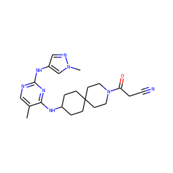 Cc1cnc(Nc2cnn(C)c2)nc1NC1CCC2(CC1)CCN(C(=O)CC#N)CC2 ZINC001772634338