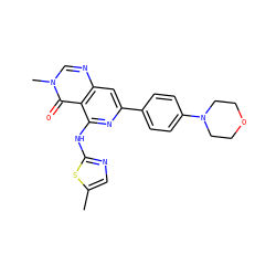 Cc1cnc(Nc2nc(-c3ccc(N4CCOCC4)cc3)cc3ncn(C)c(=O)c23)s1 ZINC000115625106