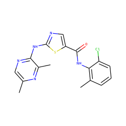 Cc1cnc(Nc2ncc(C(=O)Nc3c(C)cccc3Cl)s2)c(C)n1 ZINC000014952159