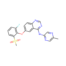 Cc1cnc(Nc2ncnc3ccc(Oc4c(F)cccc4S(C)(=O)=O)cc23)cn1 ZINC000045300269