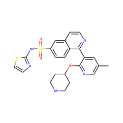 Cc1cnc(OC2CCNCC2)c(-c2nccc3cc(S(=O)(=O)Nc4nccs4)ccc23)c1 ZINC000225086830